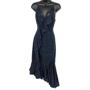 Lace Ruffle Slip Dress Asymmetrical Hem Cocktail Evening Whimsigoth Midi Size M